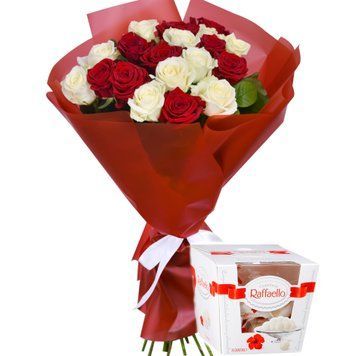 21 червона троянда з цукерками Raffaello 1205-21redroseraffaello фото