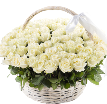 101 біла троянда в кошику 1108-whiterosebasket фото