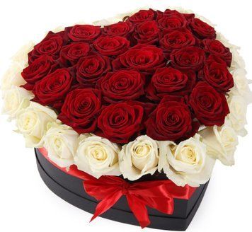 45 червоних та білих троянд в формі серця 1373-45rose фото