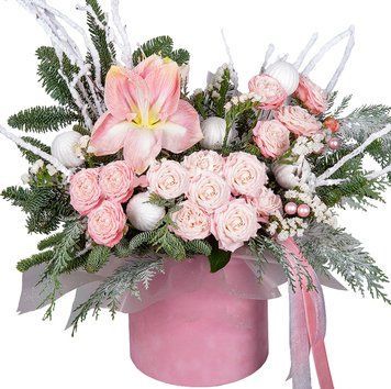 Композиція з рожевих кущових троянд, амарілісу та нобілісу 1376-amarilisrose фото